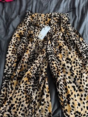 Aakaa Leopard Print Wide Leg Pants - Black, Tan, Cream
